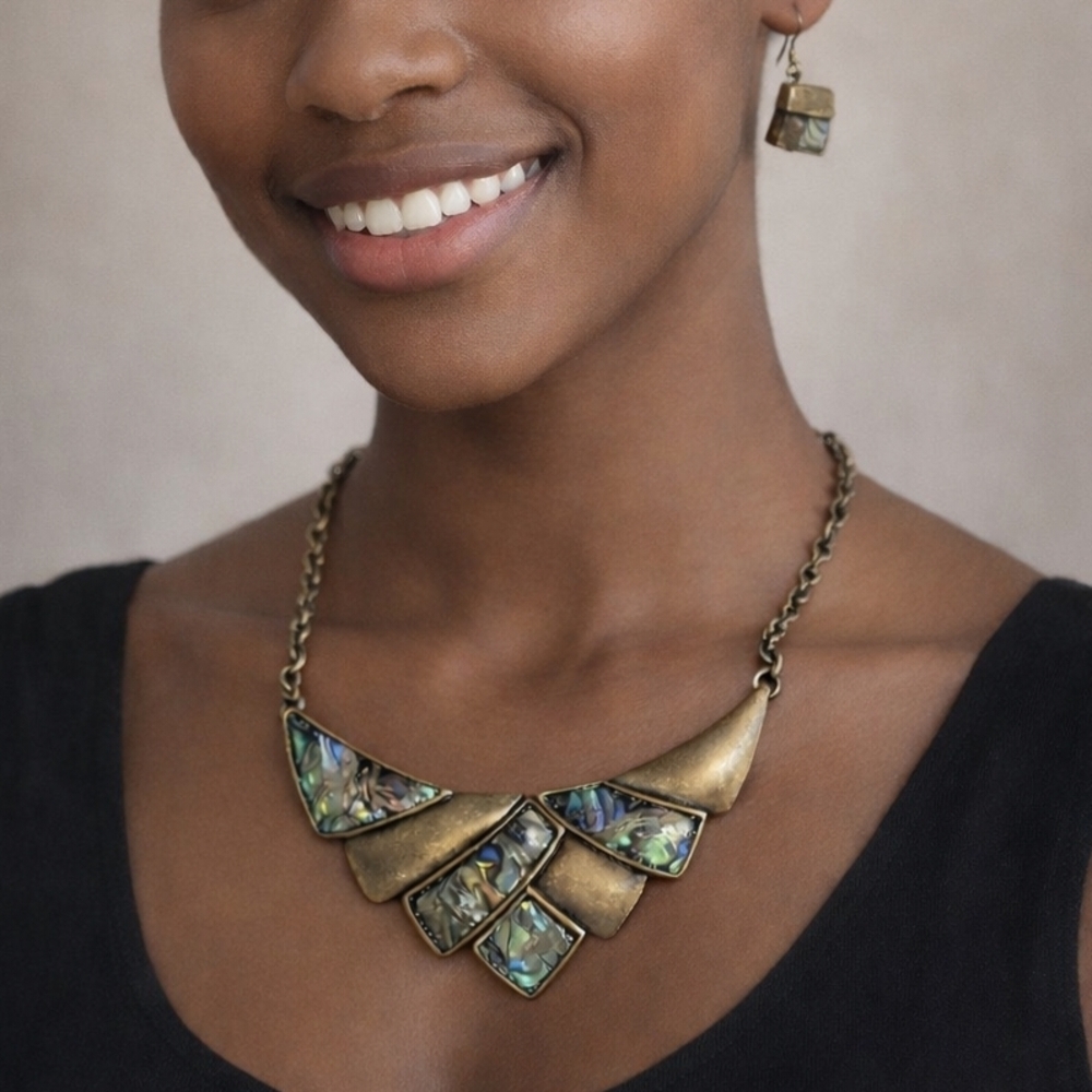 Brass Statement Necklace and Earrings set